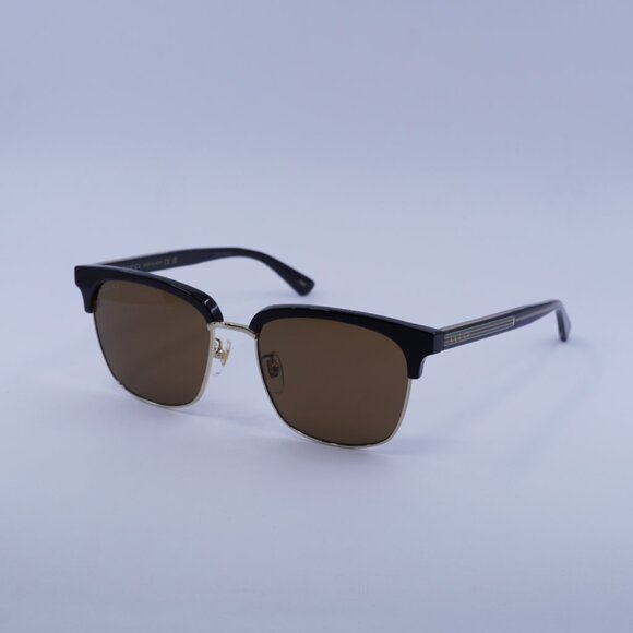 Gucci GG0382S 002 Sunglasses Black/Gold Square Frame, Brown Lenses - Picture 1 of 11